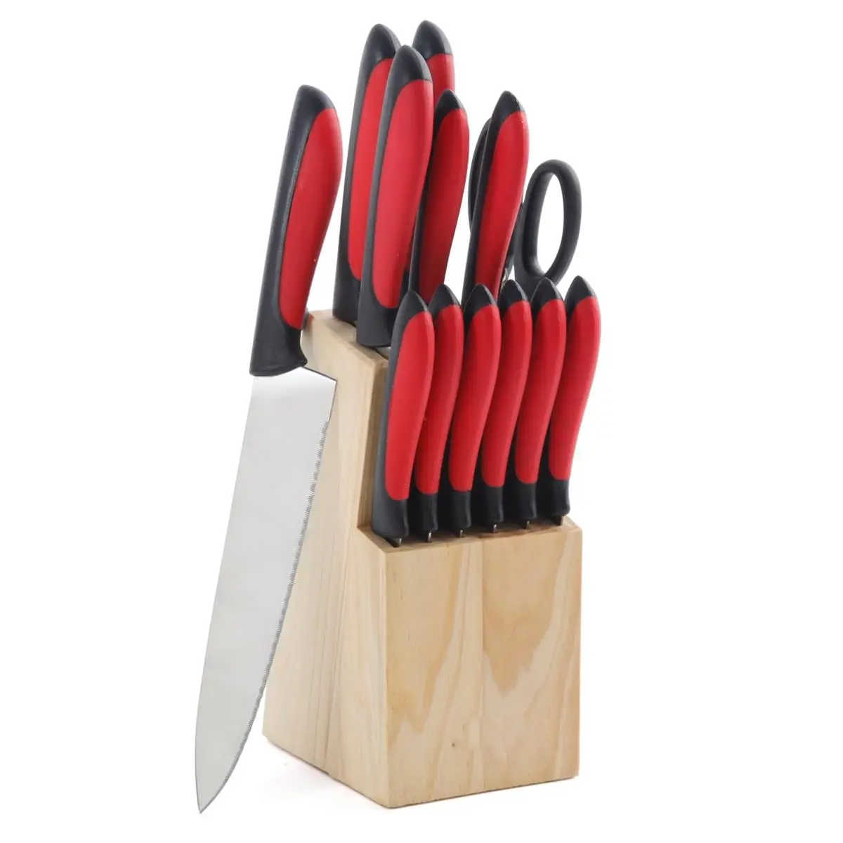 212 MAIN 14-Piece Red MegaChef Cutlery Set with Block for Kitchen Use