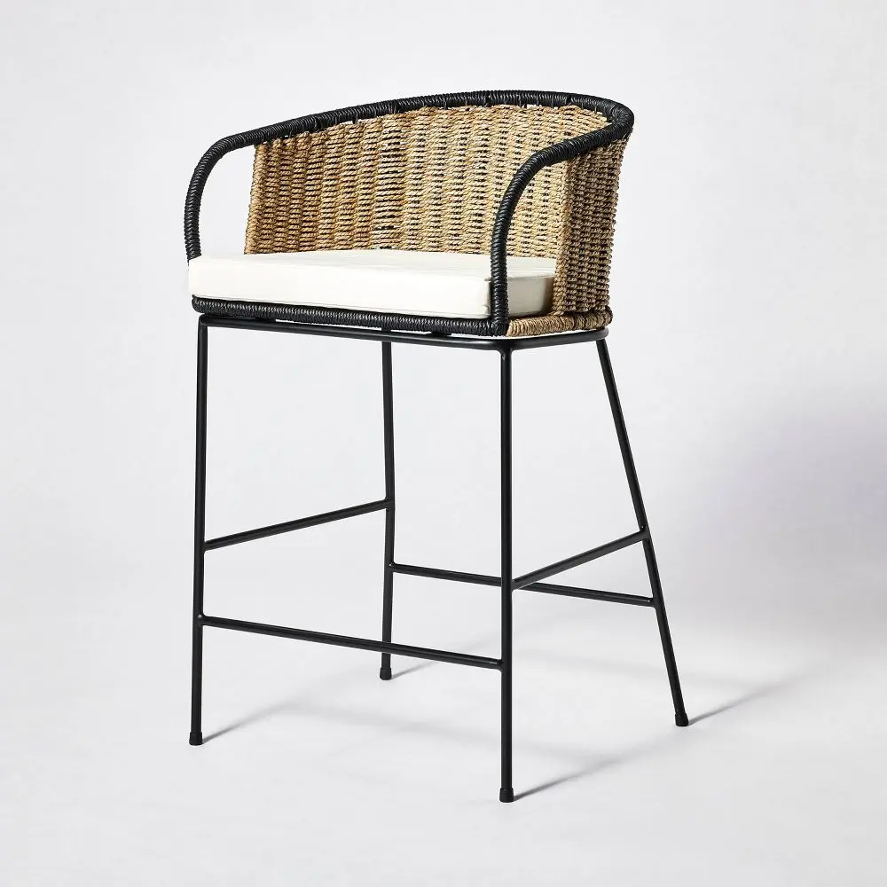 Threshold Studio McGee 24.02" Natural/Black Metal Counter Seat Stool, Kitchen Bar Stools, Indoor Furniture Chairs