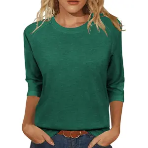 Womens Tops Casual 3/4 Sleeve Crew Neck Shirts Loose Fit Tunic Blouses Summer Tees