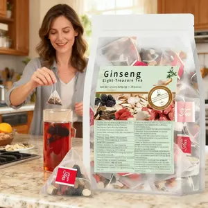 Ginseng Eight-Treasure Herbal Tea 30 Tea Bags with Mulberries Goji Berries Red Jujubes Maca Cistanche Yam Kudzu Ginseng for Kidney Function Wellness Natural Energy Boost Organic Beverage