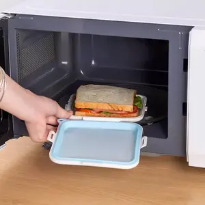 Reusable Sandwich Lunch Boxes Set of 3 with Snap Lids, Perfect for School Office Outdoor Camping, Ideal for Fruits Salads Snacks Food Storage