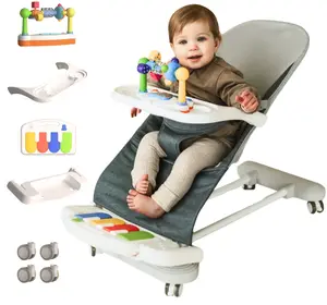 Cuddobaby 4-in-1 Baby Bouncer with Wheels & Toy | Feeding Tray, Piano Seat, 3-Level Recline | Montessori Bouncer for 0-24M | New Year Sale