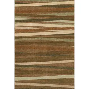 HomeRoots 678518 8 x 10 ft. Rust Brown & Copper Striped Washable Machine Made Rectangle Area Rug with UV Protection