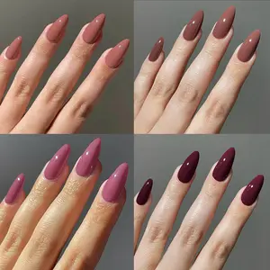 96pcs Almond Shape Medium Long Nail Tips Set, Almond Fake Nails, Coffee Color Glossy Finish, Includes Storage Box, Perfect for Women & Girls, Nail Extension Kit