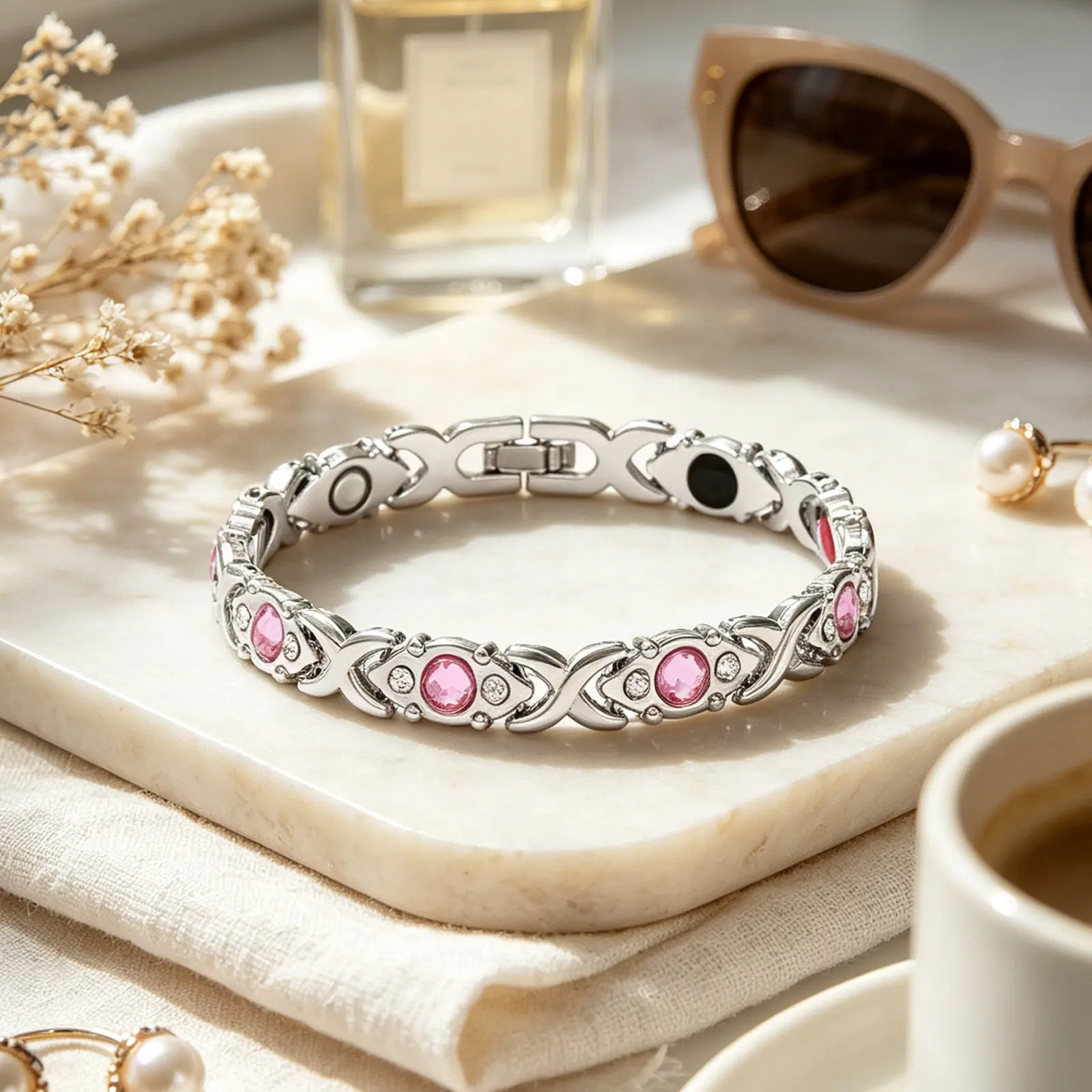 Women's Magnetic Energy Bracelet with Colorful Stones, Adjustable 0.3-inch Hypoallergenic Alloy Band for Daily Wear, Dimensions, 0.3 Inches, Adjustable Bands Bracelets & Bangles, Female, No Holes Adjustable Lever Bracelets & Bangles