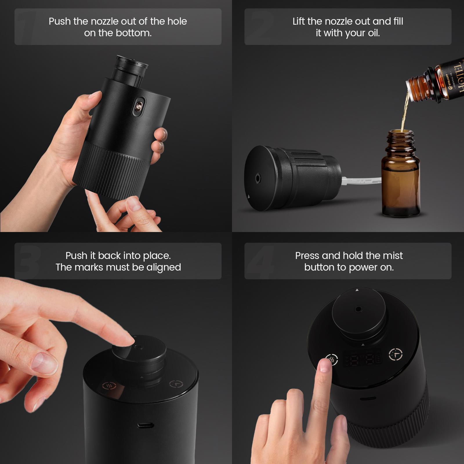 AESHORY Waterless Essential Oil Diffuser Starter Kit with Hotel Fragrance Oil Battery Operated Mini Scent Diffuser, Portable Aromatherapy Diffuser for Home, Car, Office (Black)