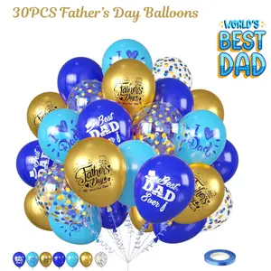 30PCS Father’s Day Balloons – Blue Gold Dad Balloons Kit, 12 Inch Metallic Latex & Confetti Balloons for Father’s Day Party Decorations