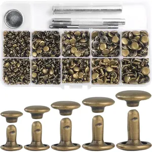 340 Sets Leather Rivets Kit Mixed Sizes Rivets for Leather Double Cap Rivets Studs for Clothing Fabric with Leather Crafting Rivet Tool for Repair Decorate Clothes Shoes Bags Belts (Bronze)