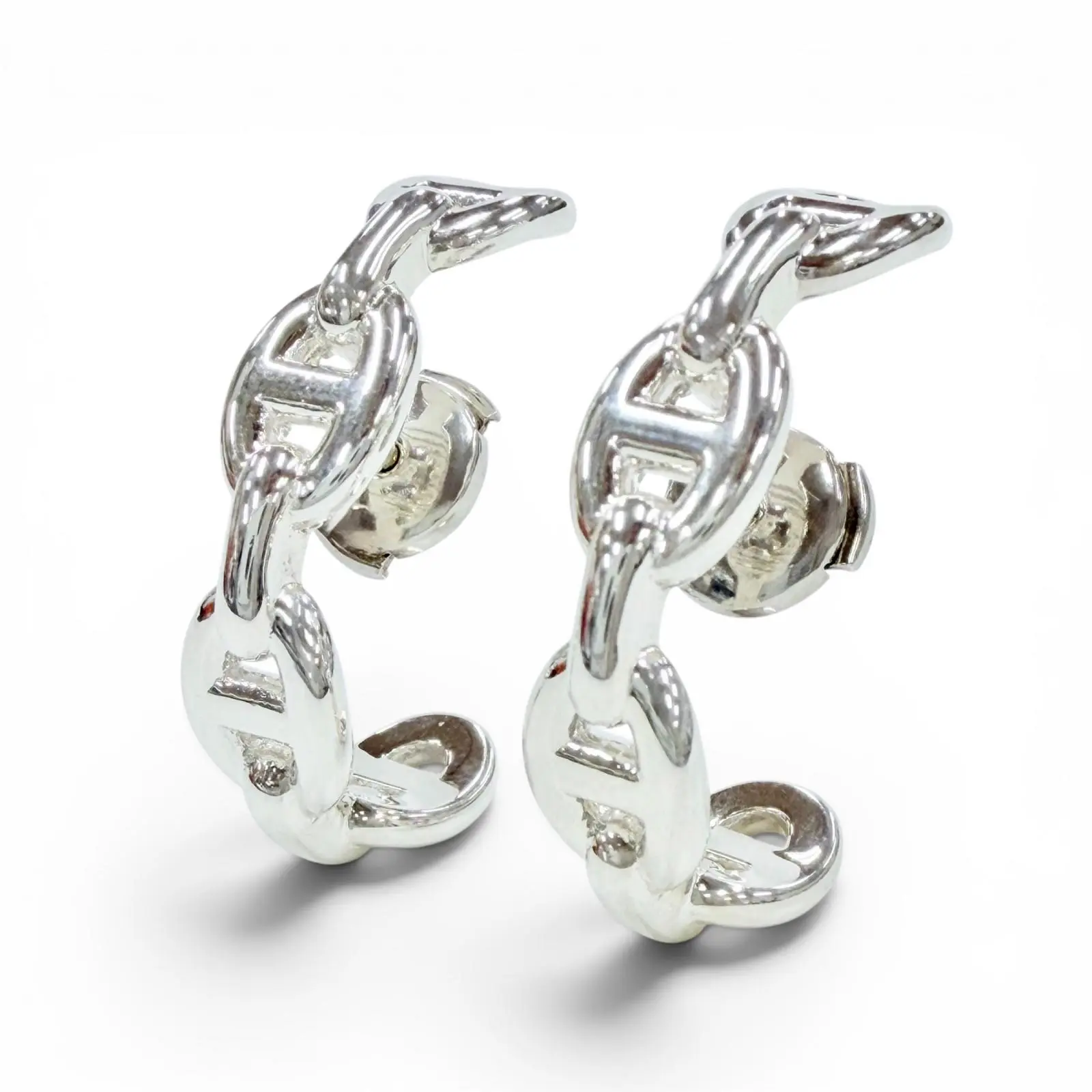 Pre-owned HERMÈS Sterling Silver 925 (Ag925) Small Leather Goods Hermes Chaine d’Ancre Silver 925 Earrings