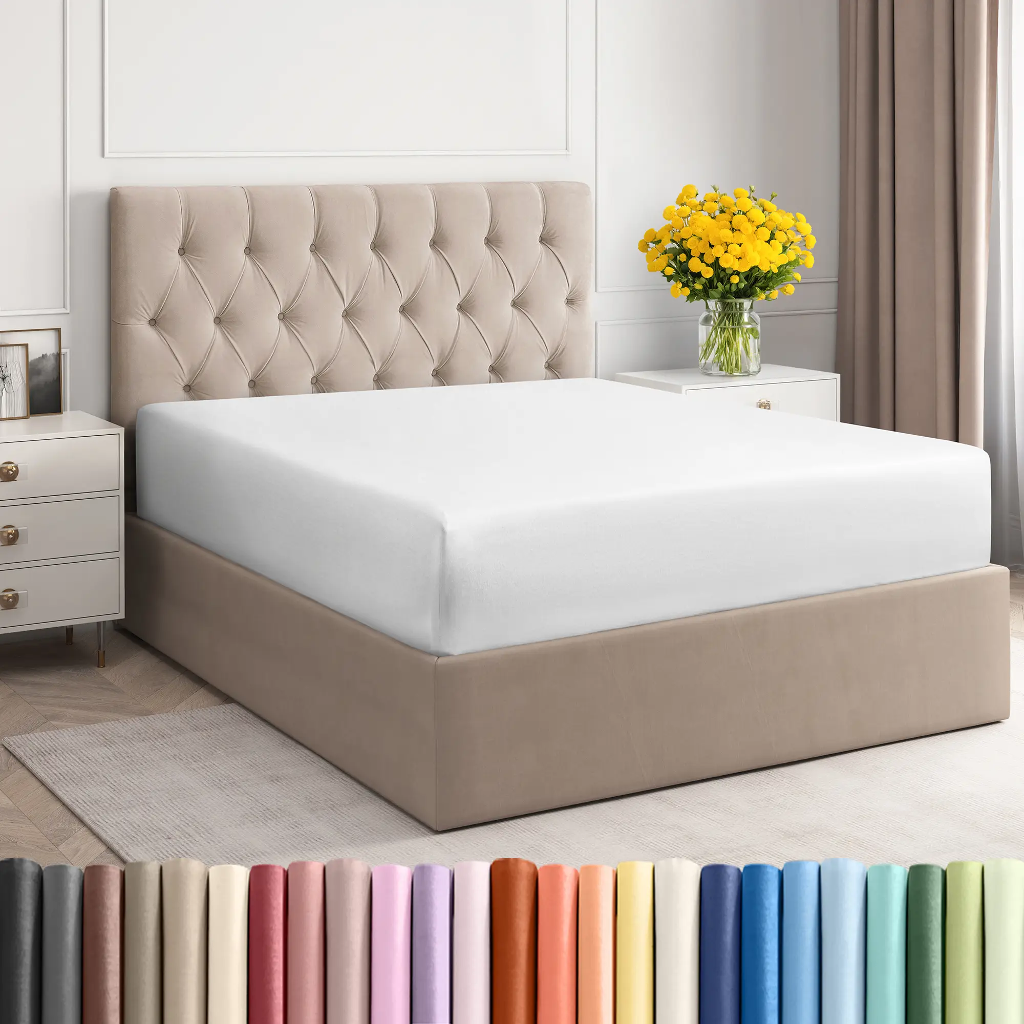 Hotel Luxury Fitted Sheet Only, Double-Brushed for Extra Softness & Cooling for Ultimate Comfort, Elastic Fit for Mattresses Up to 16" - By CGK Linens