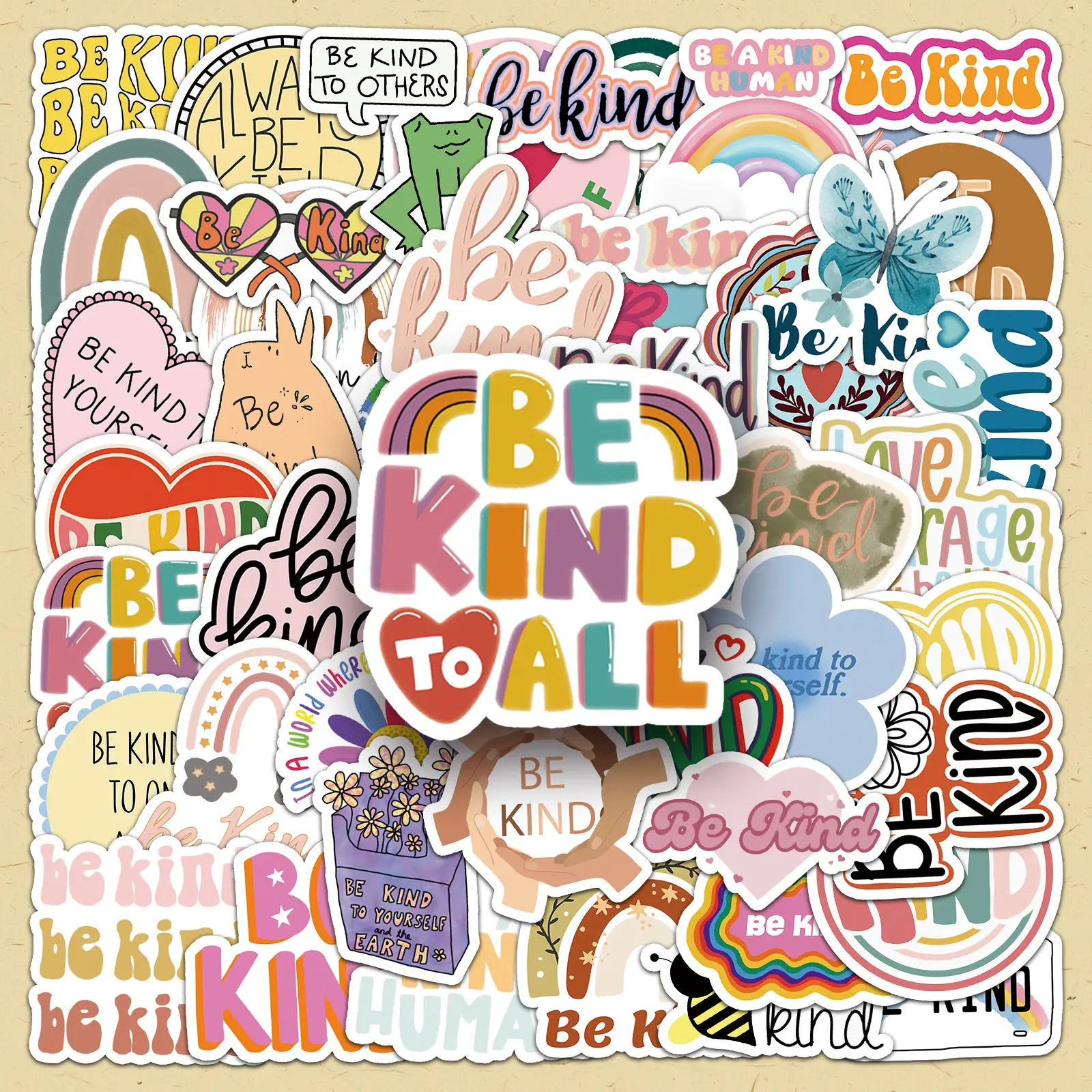 Be Kind To All Sentence Sticker, 100pcs/set Repeat Friendly Psychology Creative Atmosphere Personalized DIY Decorative Decal Sticker, DIY Decorative Stickers, Sticker Packs