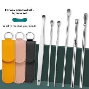 Household portable ear spoons six-piece set, coil spring ear picking tool ear picking set 6-piece ear digging spoons