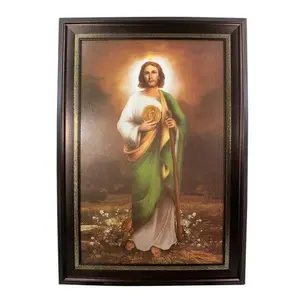 San Judas 28"widex41"tall 25581 Brown-Tone Frame Thin Light Weight Full Body Saint Jude Thaddeus Fino Marco Delgado Fancy Imagen Image Cuadro Mother Mary Virgen Maria Religious art image, home decor, wall decor, church events,