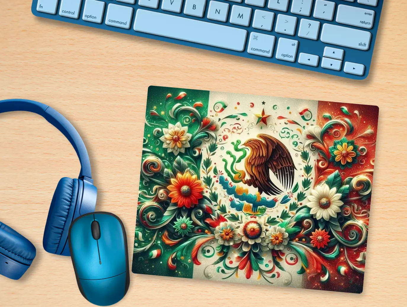 Mexican Flag Theme Rectangular Mouse Pad, 9.4in x 7.9in x 0.12in, Premium Soft Material with Special Process Design, Natural Rubber Anti-Slip Bottom, Universal Mouse Compatibility, Easy to Clean, Ideal for Gamers, Gaming, Graphic Designers, Default, Long,