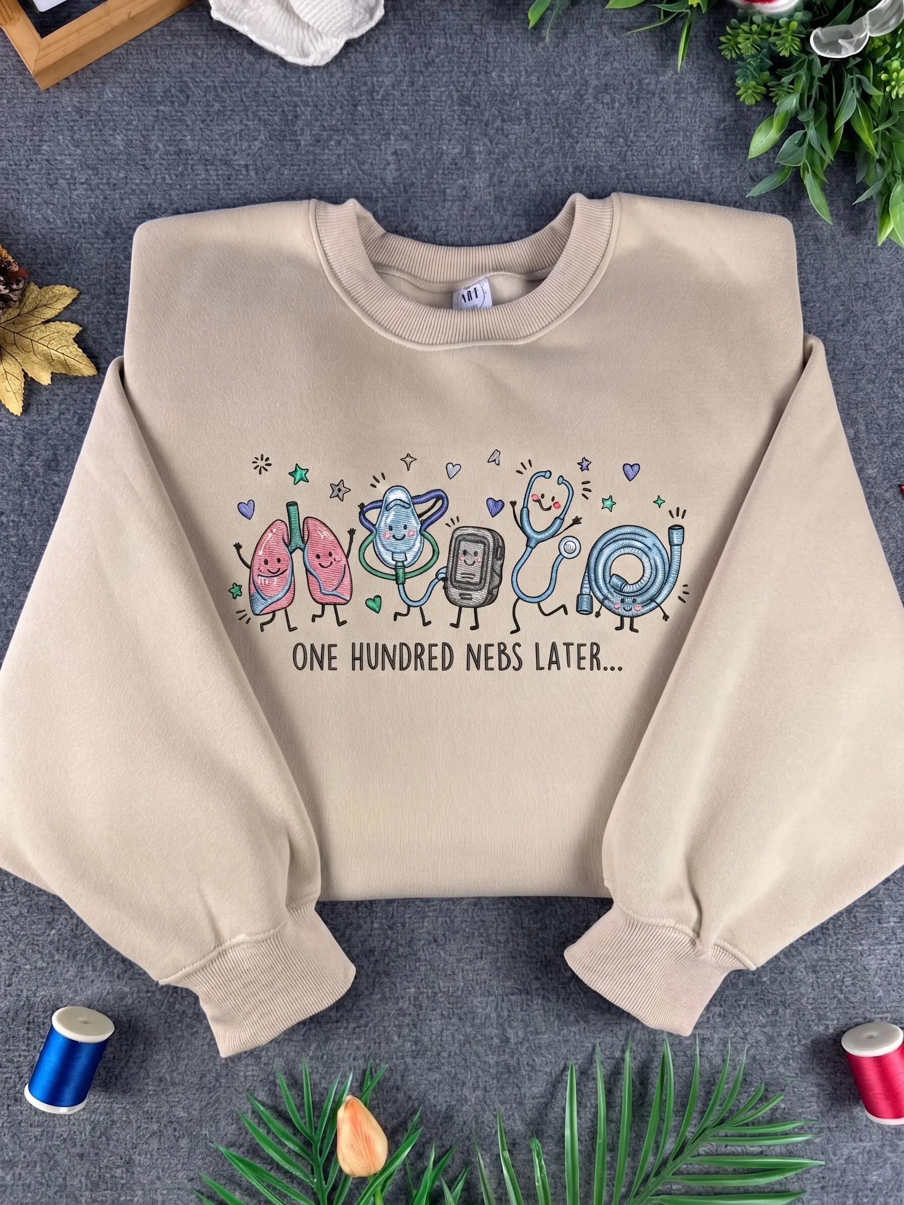 Respiratory Therapist Embroidered Sweatshirt, Doodle Respiratory Therapy Crewneck, Embroidered Unisex Pullover