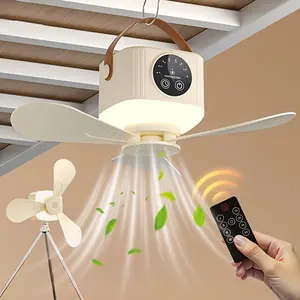 Portable Smart Ceiling Fan with LCD Display and Remote Control, USB Rechargeable Quiet Fan with 4 Speed Settings, Timer Night Light for Indoor Outdoor Use, Nightlight For Bedroom