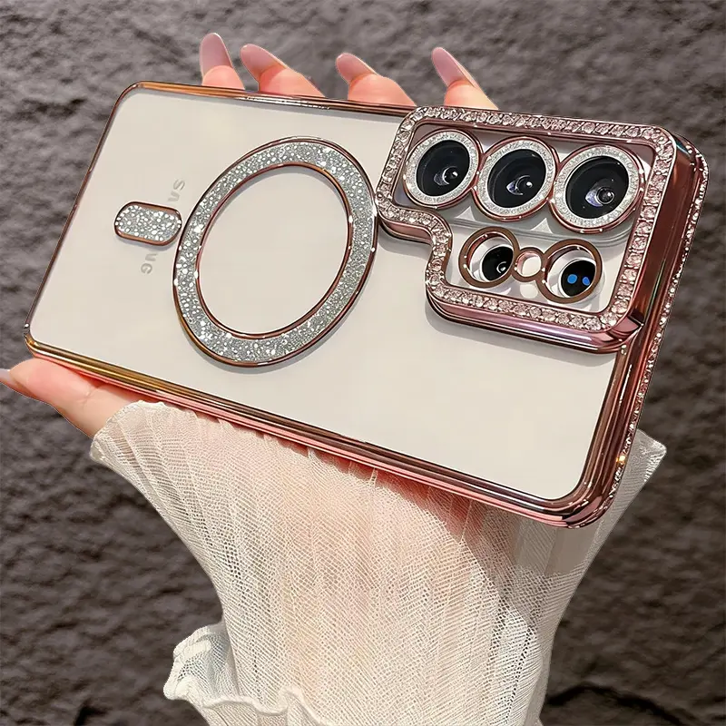 Smartphone Case - Protective Magnetic Cover Casing Compatible with for Samsung for Galaxy S26 Ultra, S26 Plus, And S26, Featuring a Glittery Design with Sparkling Rhinestones, Shockproof Smartphone Cover
