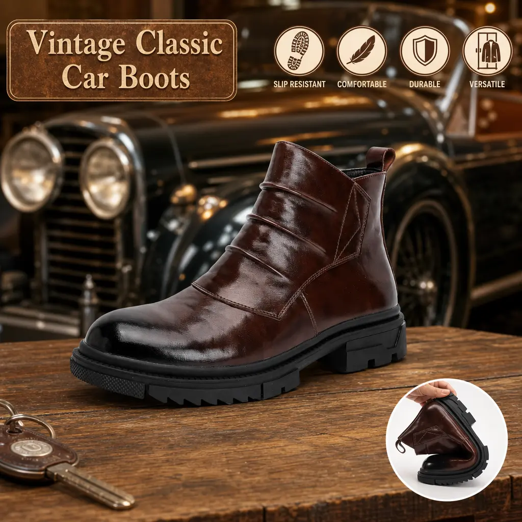 Retro ruched short boots with side zipper, thick sole, wear-resistant, stylish for everyday wear