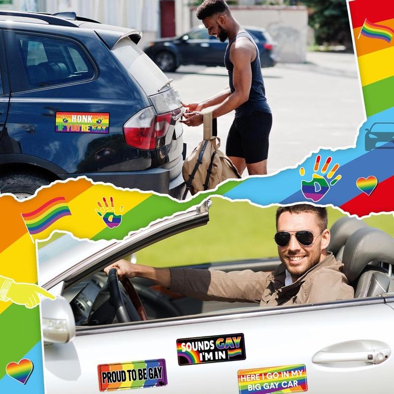12 Pcs Gay Pride Funny Magnet Bumper Sticker LGBT Rainbow Pride Prank Magnetic Sign for Vehicle Truck Reusable Magnet Sticker for Fridge(Classic)