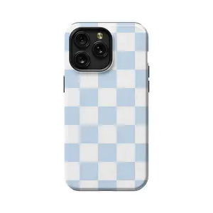 Blue Checkered Phone Case Protective Cute Preppy Pastel Cover For iPhone 16 15 14 12 13 Mini 11 Pro Compatible with Samsung Galaxy S25