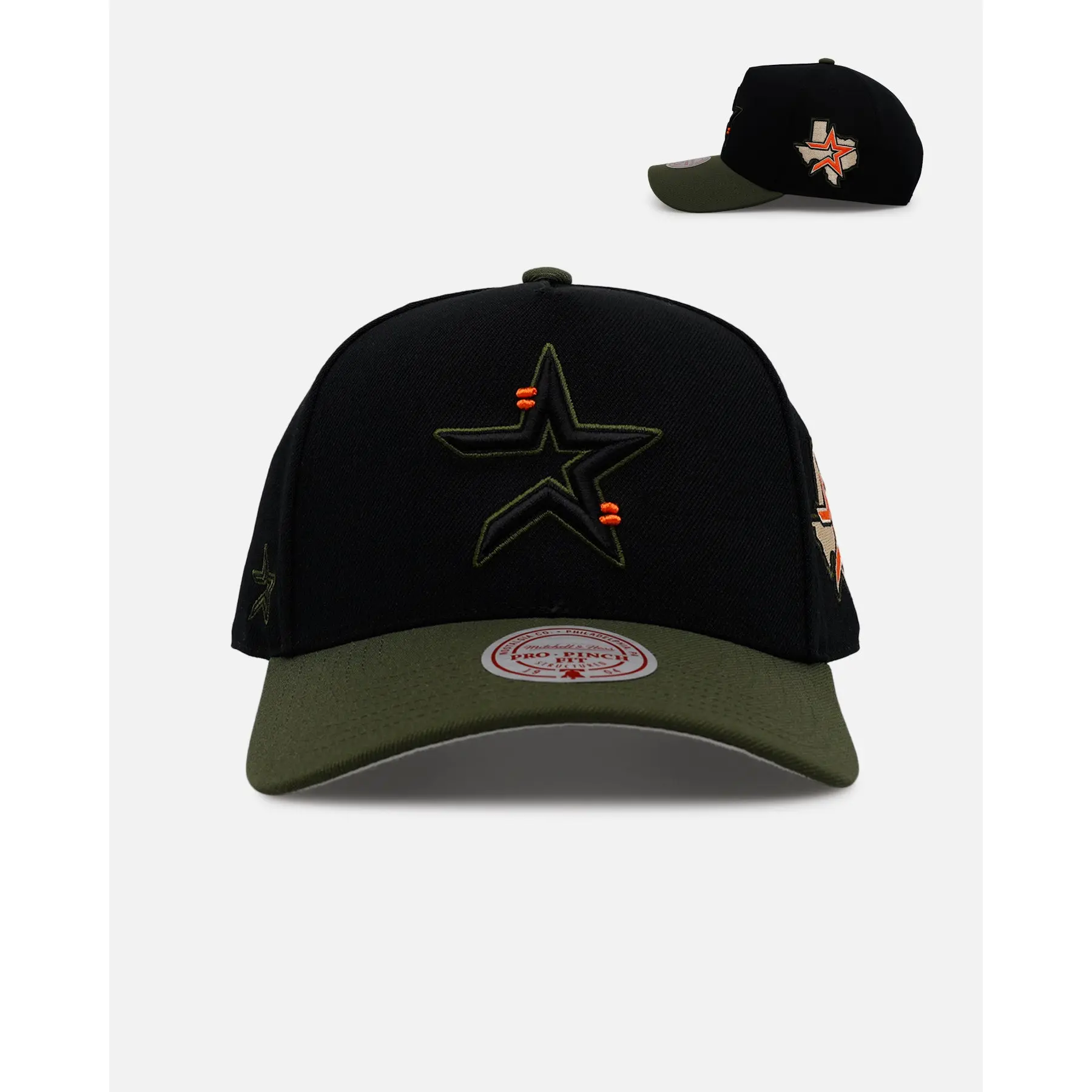 Mitchell & Ness Houston Astros 'Olive Cargos' Pro Pinch Snapback Olive/Black Mitchell & Ness Houston Astros 'Olive Cargos' Pro Pinch Snapback Olive/Black