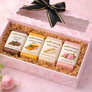 Eco Esencia Spa Gift Set (4 Bars) – Coffee, Turmeric, Rice & Rose Soaps – Set Natural para Relajación y Cuidado Personal