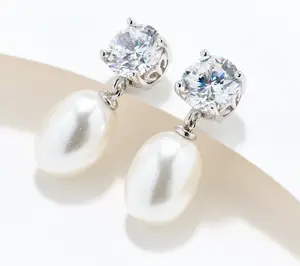 Diamonique x Prince Dimitri Simulated Pearl Royal Earrings, Sterling Silver