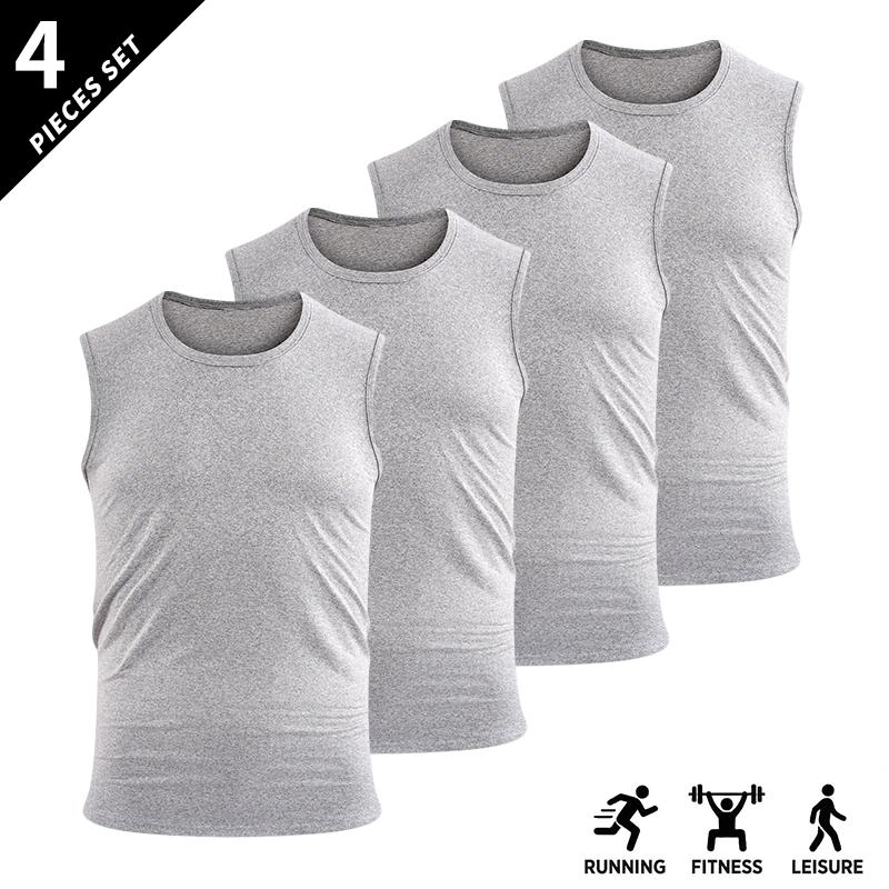 4-pack men’s athletic breathable lightweight sleeveless tank tops, loose fit; quick-dry crew neck sleeveless top; men’s sleeveless shirt/top for gym training.