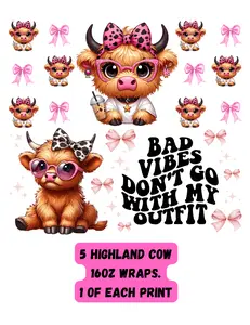 5pc Highland cow uvdtf bundle