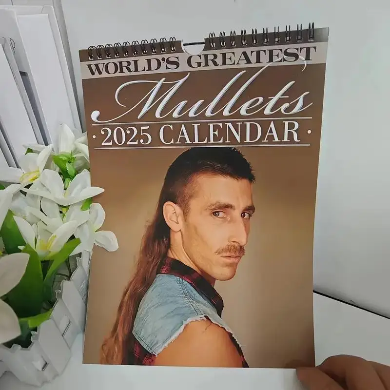 World's Greatest Mullets Calendar, 1 Count 2025 Wall Calendar, Rock and Roll Hairstyle Calendar, Home Office Hair Salon Shop Wall Decoration