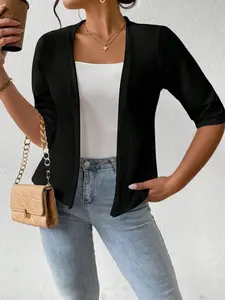 Elegant Women's Fall Fashion Casual Long Sleeve Knitwear Cardigan, Plain Color Fitted Office Commute Wear, All Seasons Style, Womenswear