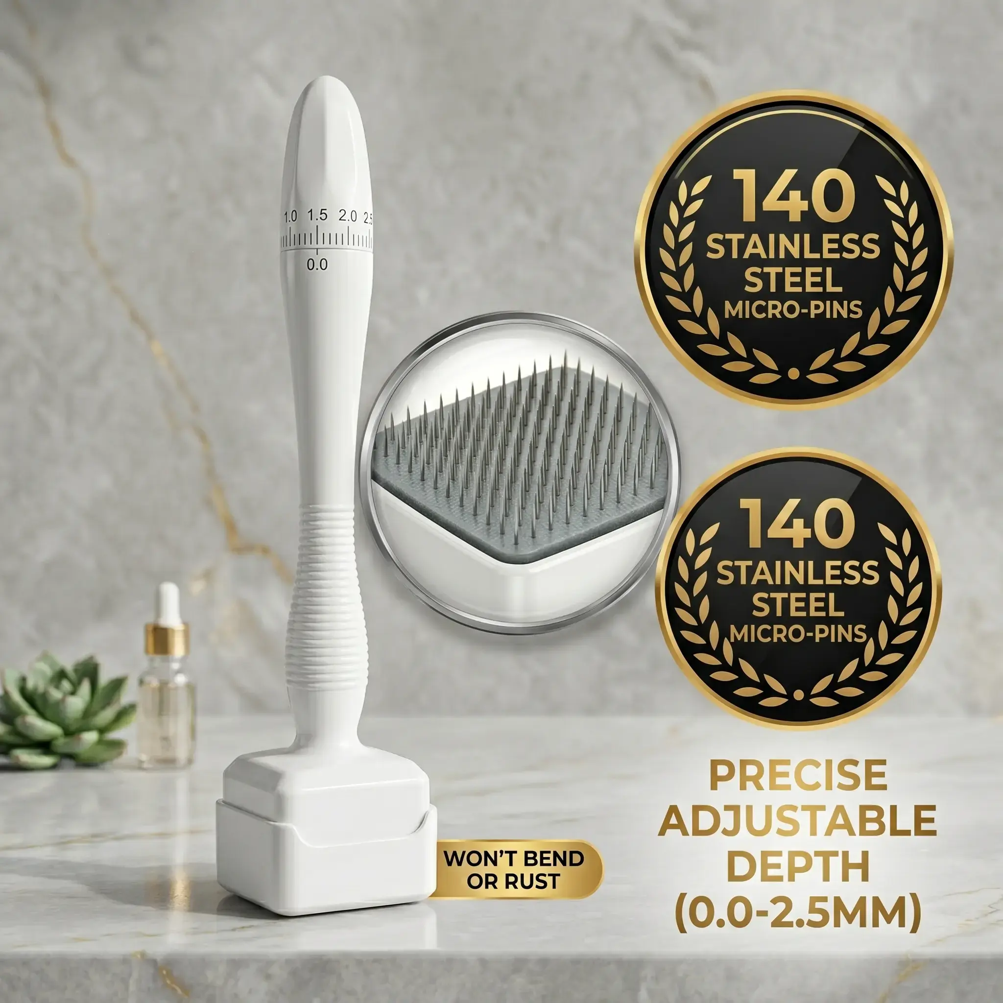 Derma Stamp - 0.25mm Tool for Skin Care - Ergonomic Handle & Premium Quality Materials - Portable & Friendly for Beginners - White Skin Care Tools Facial Care Tool