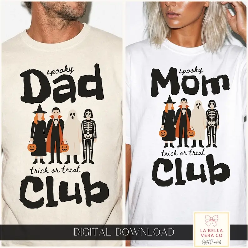 Comfort Colors Spooky Mom and Dad Trick or Treat Club T-Shirts, Matching Couples Ghost Tee, Couples Halloween Tee, Couples Spooky Season, Spooky Couples Tee, Matching Halloween Shirt, Full Size, Full Color