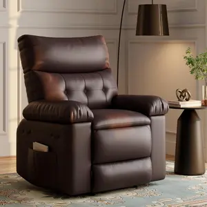 Brown Oversized Recliner Chair - Faux PU Leather Manual Recliner - 1.5X Sponge Filling Comfortable Lazy Chair for Relaxation