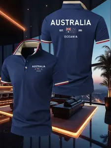 Summer New Trendy Luxury Dominican Print Polo Shirt, Men's Short Sleeve Fashion High-End T-Shirt, Business Slim Fit, Breathable Knit Fabric