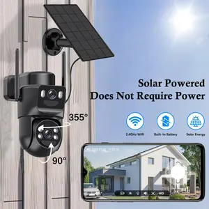 Dual Lens Solar Security Camera, Wireless Outdoor WiFi 360° View, 6mp Color Night Vision, Pir Motion Detection, Spotlight Siren, 2-Way Audio