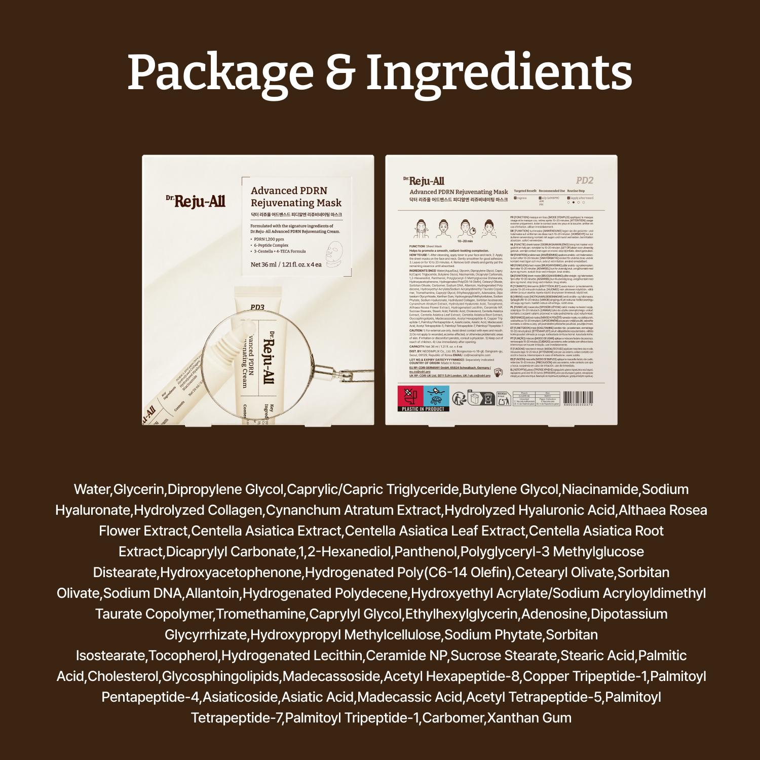 [Dr.Reju-All Official]Dr. Reju-All Advanced PDRN Rejuvenating Mask - Face & Neck Korean Sheet Mask with 1,200 ppm PDRN, Collagen & Copper Peptides - Hydrating & Soothing, Skin Repair (1.2 Fl Oz x 4EA)