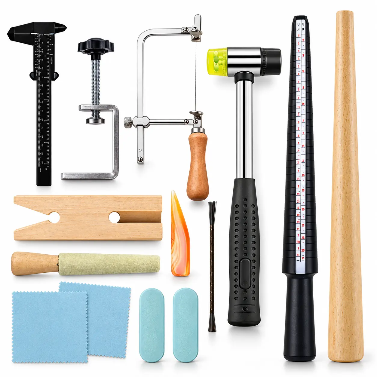 DIY Jewelry Making Ring Tool Kit - Complete, Functional Diy Kits for Beginners with Jeweler's Saw, Ring Mandrel, Bench Pin, C-Clamp, Jewelry Mallet & Polishing Tools for Handmade Crafts