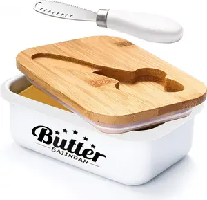 Butter Dish with Lid and Butter Curler Knife - Unbreakable Stainless Steel Keeper Container with Double Silicone Sealing, for Kitchen Farmhouse Decor
