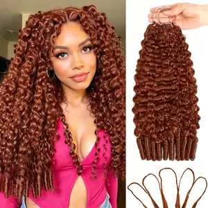 [New IN] #33 Reddish Brown Color Burmese Curly Miracle Knots Crochet Human Hair Extension Kinky Curly Feathered Human Crochet Hair Bundles  For Black Women