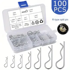 1 Box, Including 100pcs Heavy Duty Zinc Plated R-Type Split Pins - Hitch Pin Assortment Kit - Steel, R-Type, Cotter Pins, Wave Latch Bolt Locking Pins, Tractor Clips, Mechanical Hitch Pins, Carbon Steel