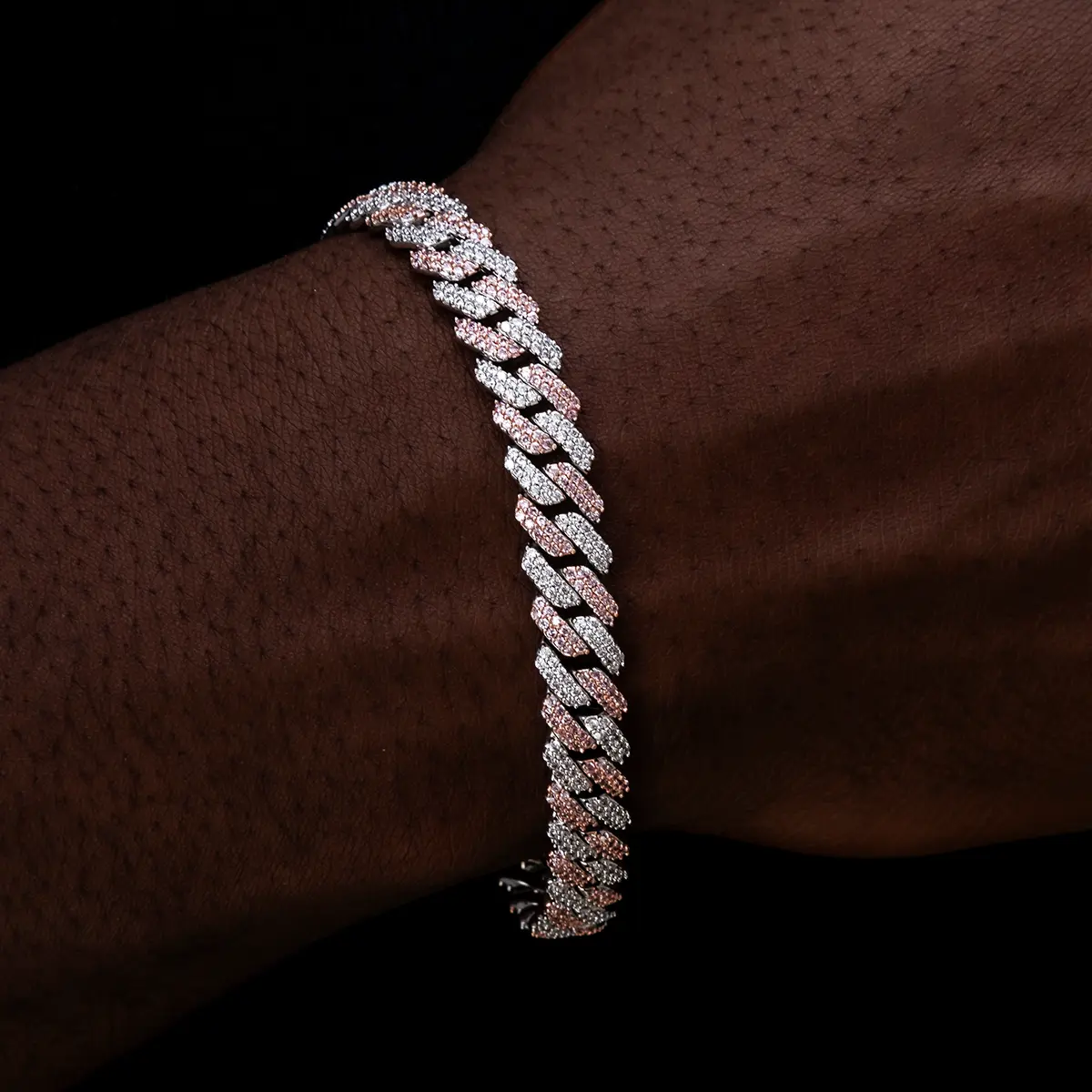 GLD 8.5mm Diamond Prong Cuban Bracelet in Rose/White Gold