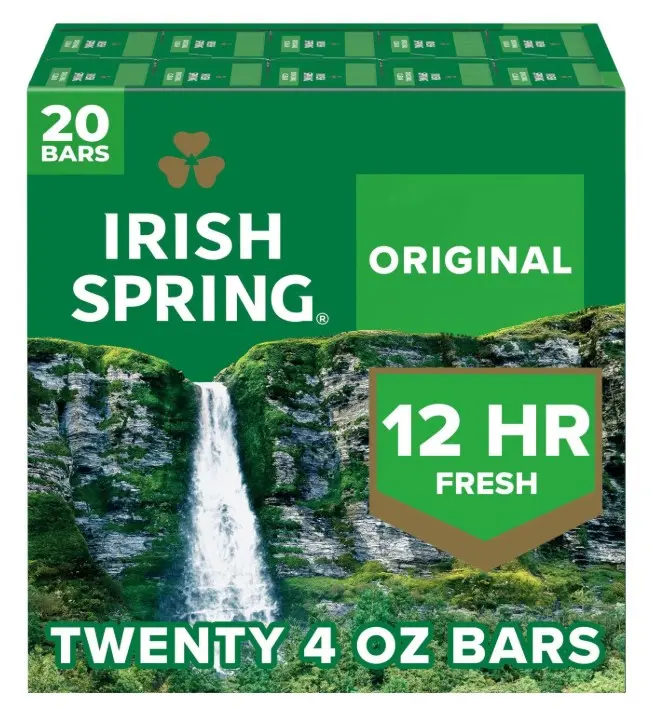 Irish Spring Original Clean Bar Soap, Pack of 20, 4 oz Each, Daily Cleansing & Skin Repair Body Care Bar Soap for Deodorizing Bath Use
