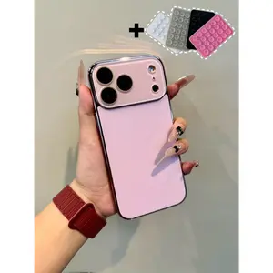 Candy Silicone Suction Macaron Electroplated Crystal Clear Case for iPhone 17/16/15/14/13 Pro Max/Frosted Titanium Back Glass Camera Lens Protector/Soft TPU Bumper/Full Protection Colorful Cover