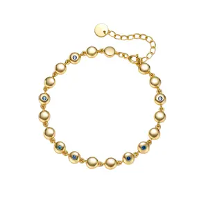 Aurem 14K Gold Plated Beaded Station Bracelet for Women, Smooth Ball Chain with Blue Spinel, French Vintage Adjustable Wrist Statement Jewelry