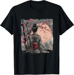100% Cotton Japanese Geisha Japanese Samurai Sakura Cherry Blossom T-Shirt