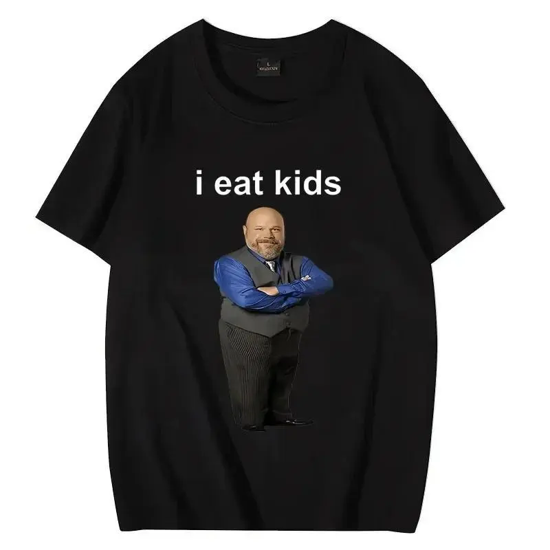 Unisex Graphic T-Shirt, Funny "I Eat Kids" Print, Soft Casual Streetwear Top, Short-Sleeve Round Neck for Men, Tshirt, Shortsleeve