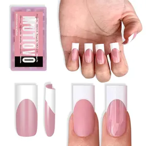 MUTIOVO White French Tip Medium Straight Square Nail Tips Press on, BERRY PINK Extra Thick Soft Gel Nail Extension, Full Cover False Nails, NEED Builder Glue Gel & Top Coat,for DIY x 15 Sizes 180 pcs