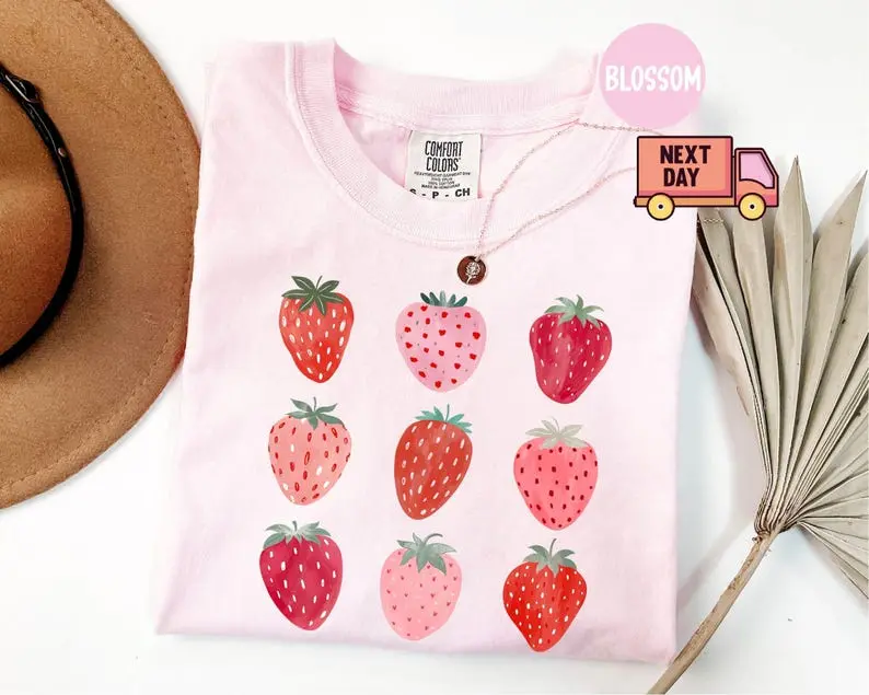 Comfort Colors Fall Strawberry T-Shirt, Cottagecore Berries Tee, Strawberry Aesthetic Shirt, Gardening Gifts