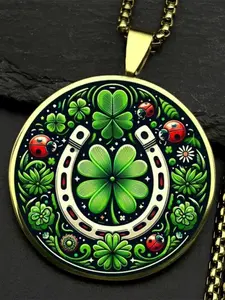 Zinc Alloy Glass Lucky Necklace, Clover, Horseshoe, and Ladybug Pendant, A Perfect Gift Choice for St. Patrick's Day and Birthdays.